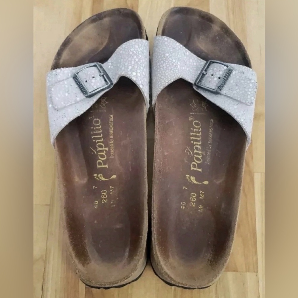 Papillio Silver Glitter Single-Buckle Mules Sandals 40
